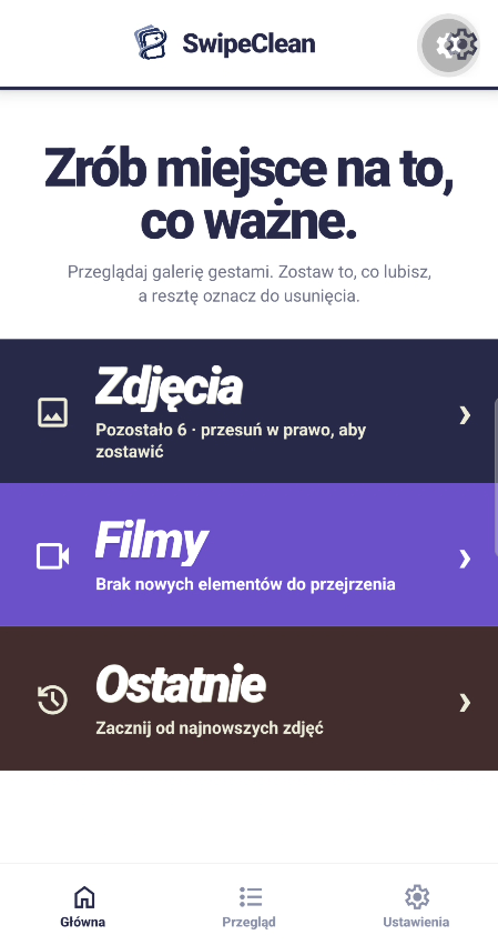 Ekran główny aplikacji InRoll