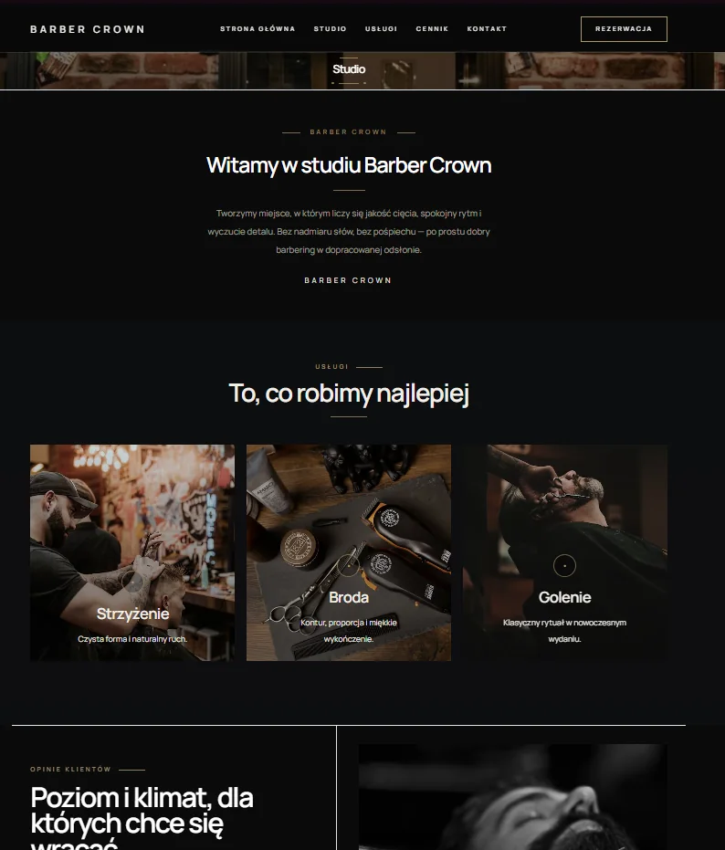 Pełny podgląd projektu strony internetowej: Barber Crown — studio