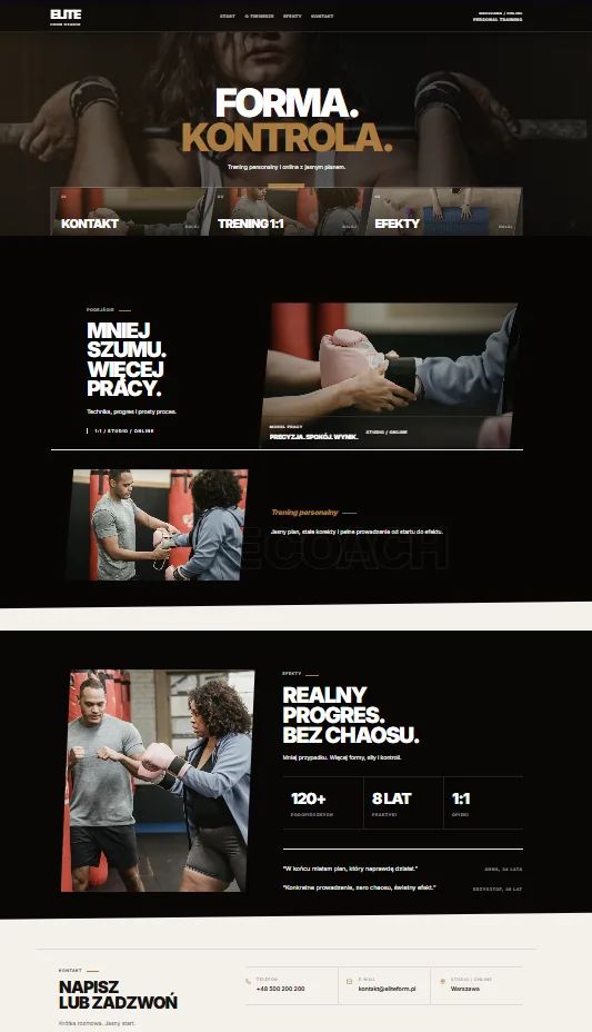 Pełny podgląd projektu strony internetowej: Elite Form — kontrola