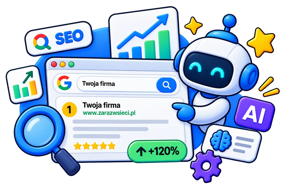 Ilustracja SEO, wyników Google i analityki