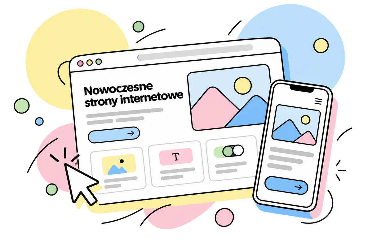 Ilustracja responsywnej strony internetowej na ekranie komputera i telefonu